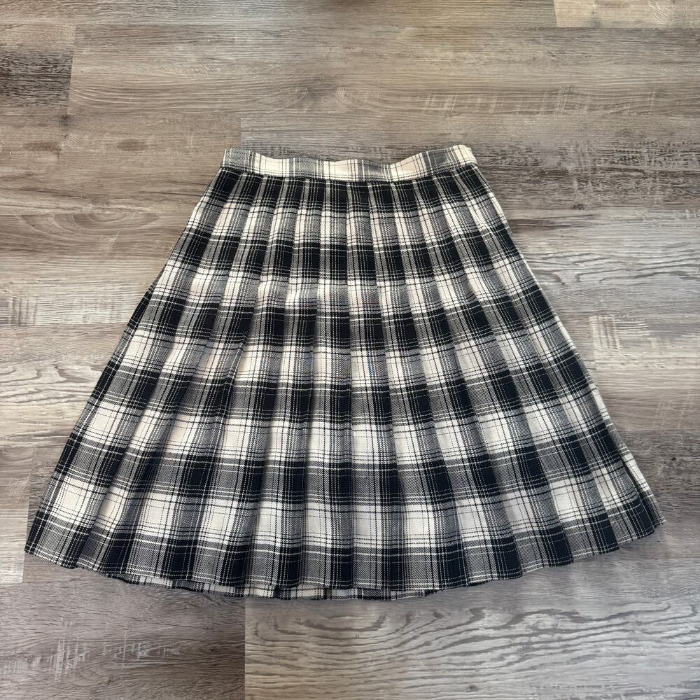 Vintage 90s Talbots Plaid Pleated Skirt Black White Made USA Preppy Academia 8 - Picture 3 of 7